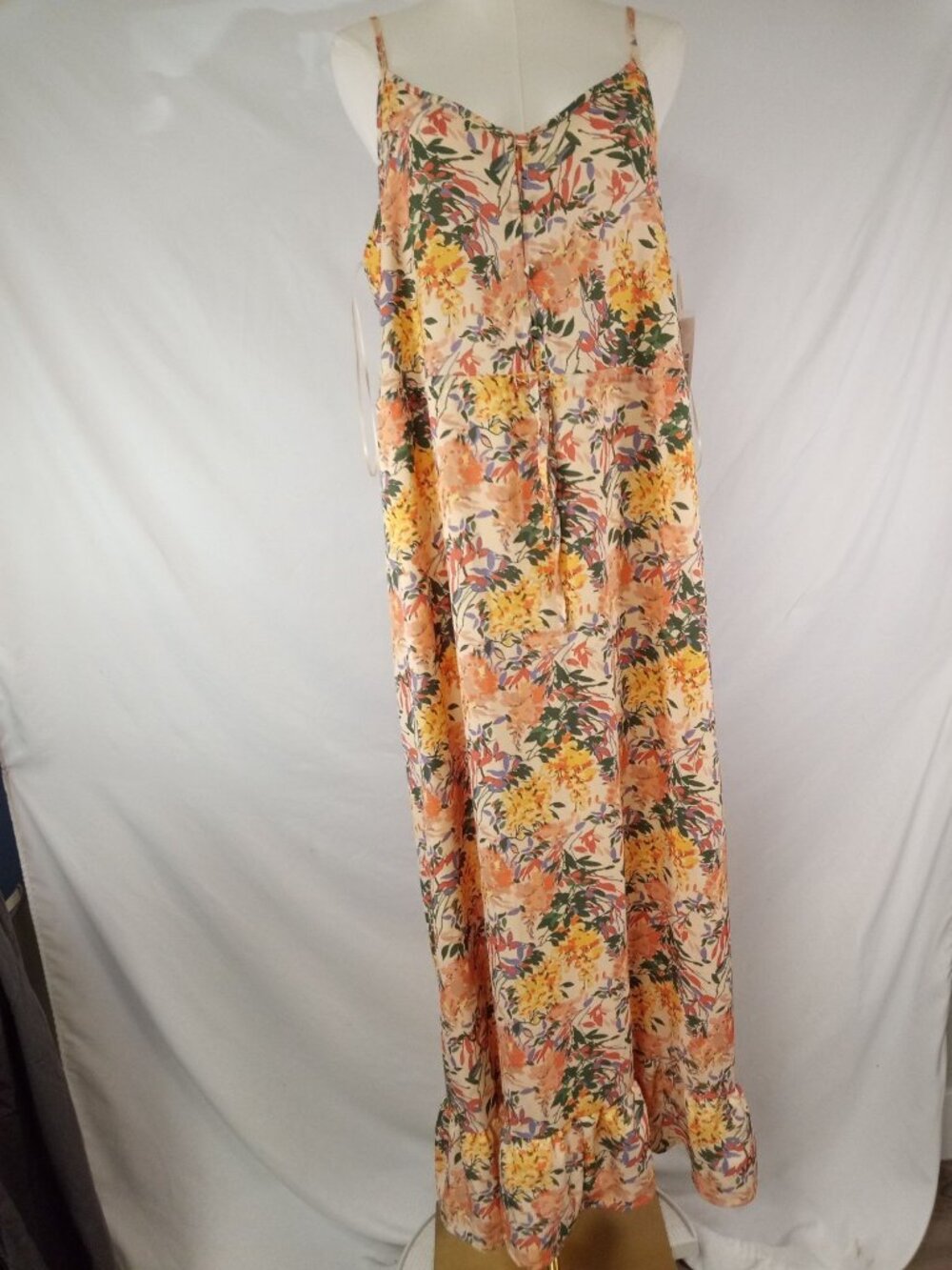 NWT Ophelia Roe Women's Floral-Peach, Yellow, Green Maxi Dress Sz L